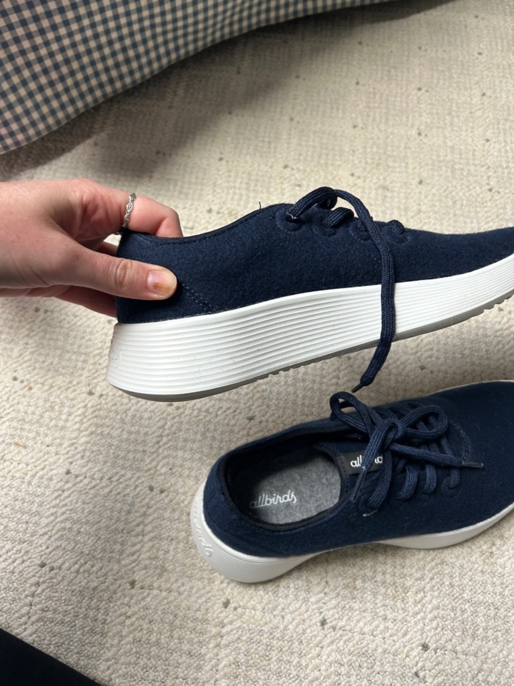allbirds Navy Wool Lace-Up Sneakers with White Sole - Picture 6 of 9